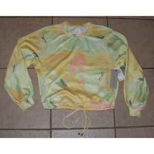 NEW NWT Yellow Tie Dye Sz XS Casual Wear Long Sleeve Stretchy Cropped Top TAHARI
